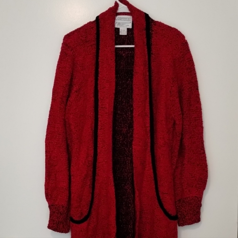 Classic Red and Black Knit Cardigan Sweater